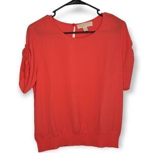 MICHAEL Michael Kors Tie Sleeve Elastic Hem Blouse in Bright Orange size M